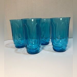 Vintage COLONIAL TULIP Blue Glass Tumblers, 16 oz, set of 4 by Anchor Hocking